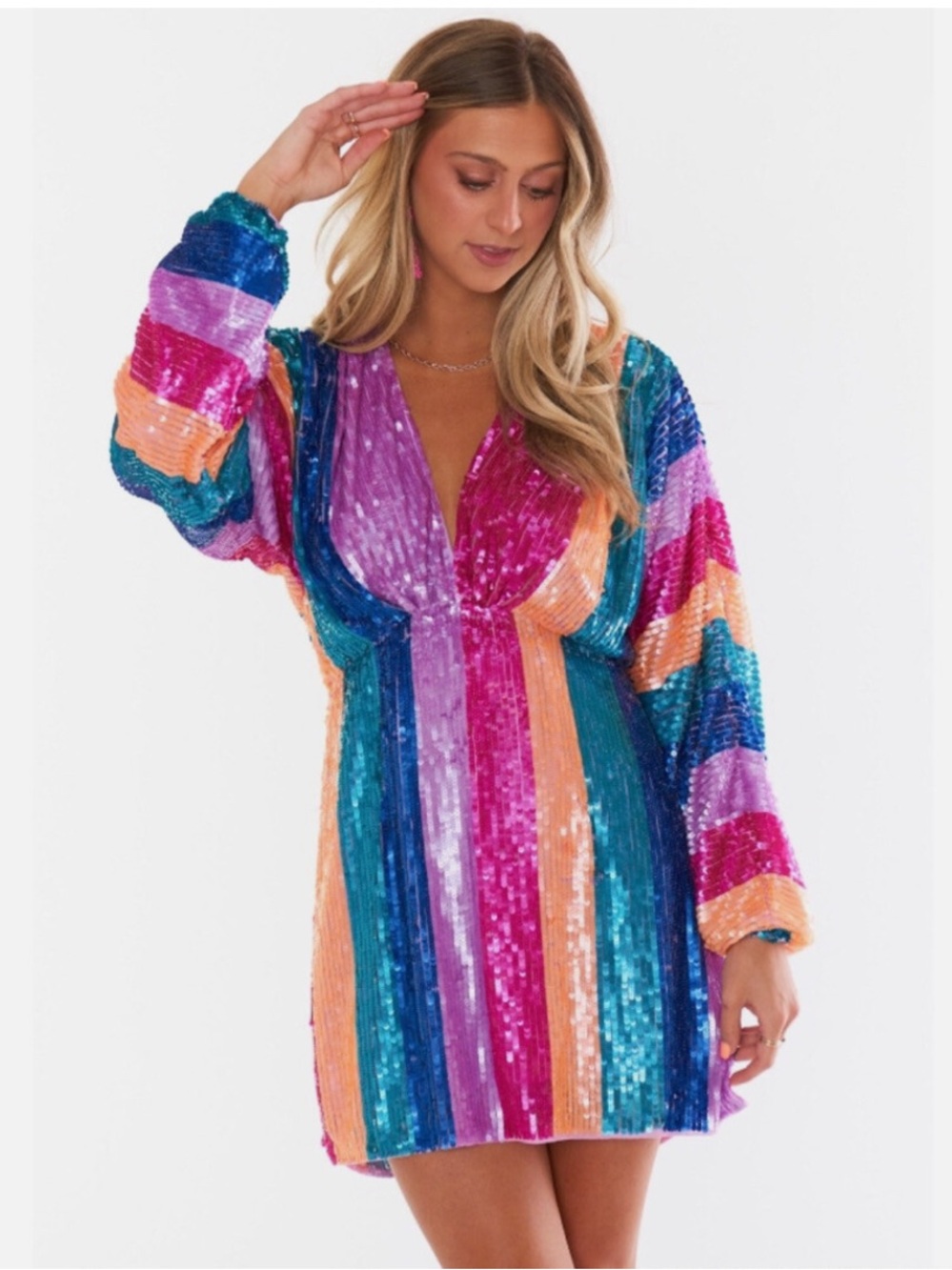 MUMU Kidman Neon Stripe Sequin Mini Dress - Multicolor Size M